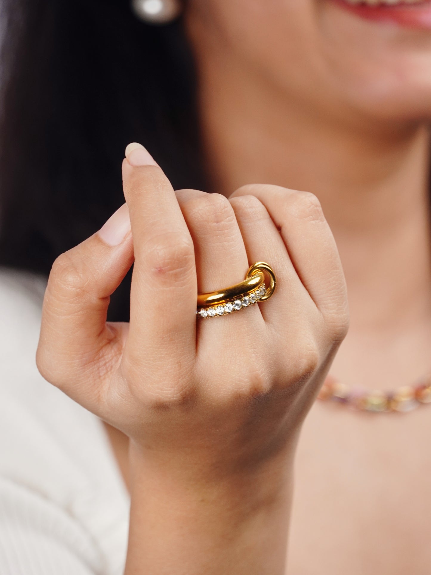 gold dual zircon ring with gold