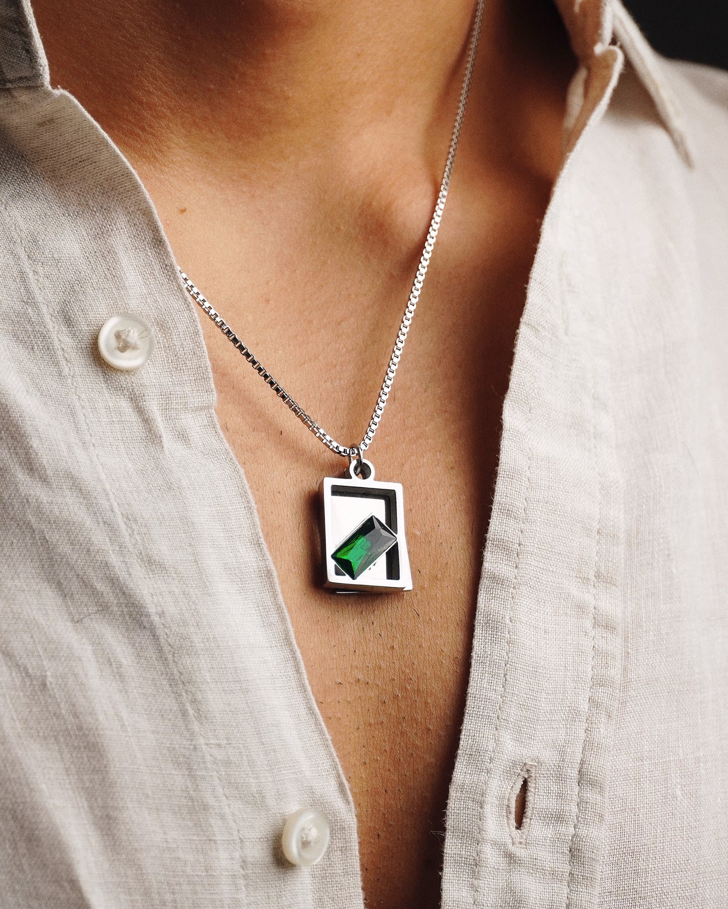 Men's Emerald Locket chain