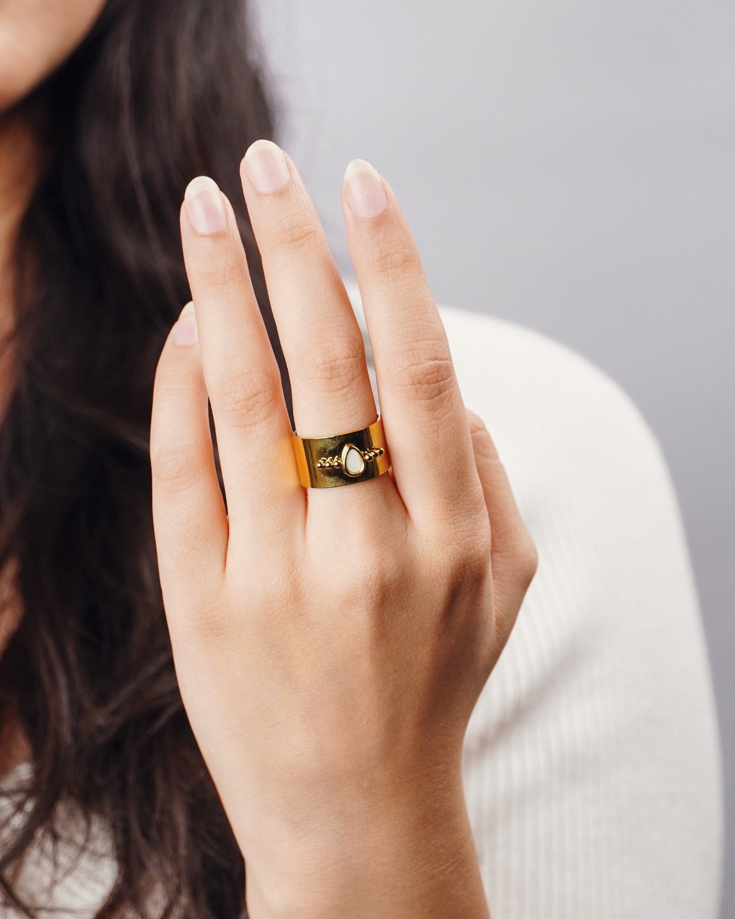 White Studded Leaf ring