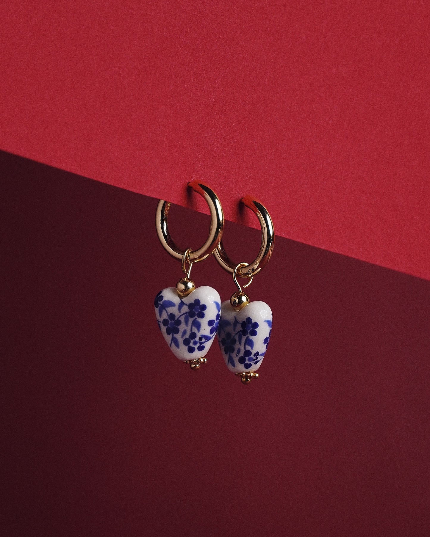 retro heart-shaped blue charm hoop earrings