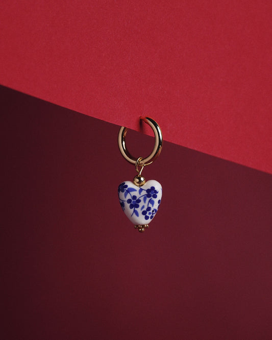 retro heart-shaped blue charm hoop earrings