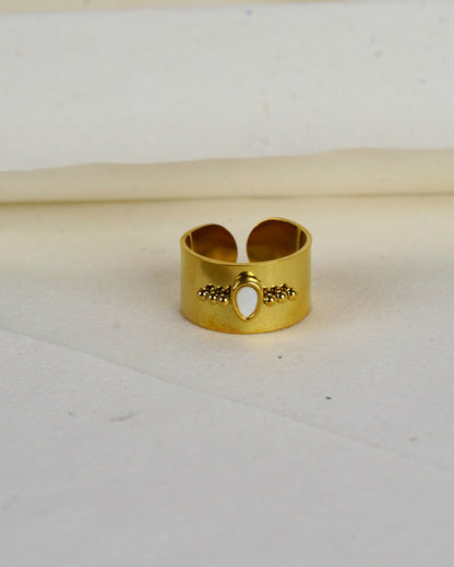 White Studded Leaf ring