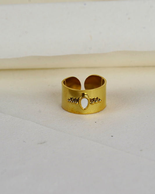 White Studded Leaf ring