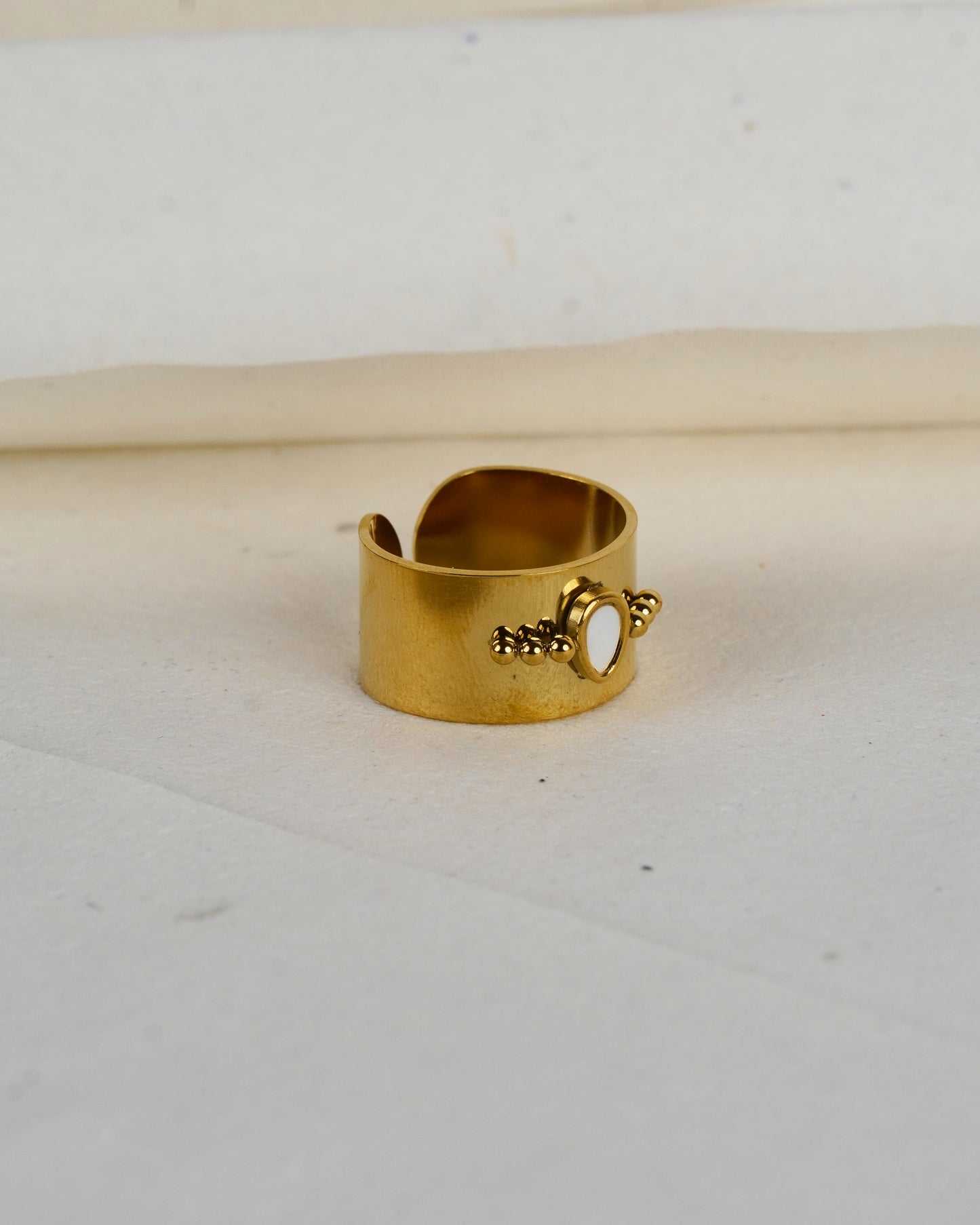 White Studded Leaf ring