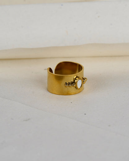 White Studded Leaf ring