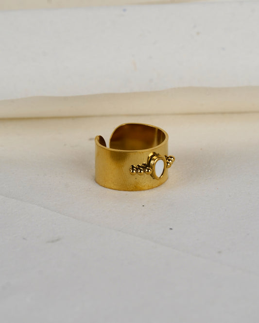 White Studded Leaf ring